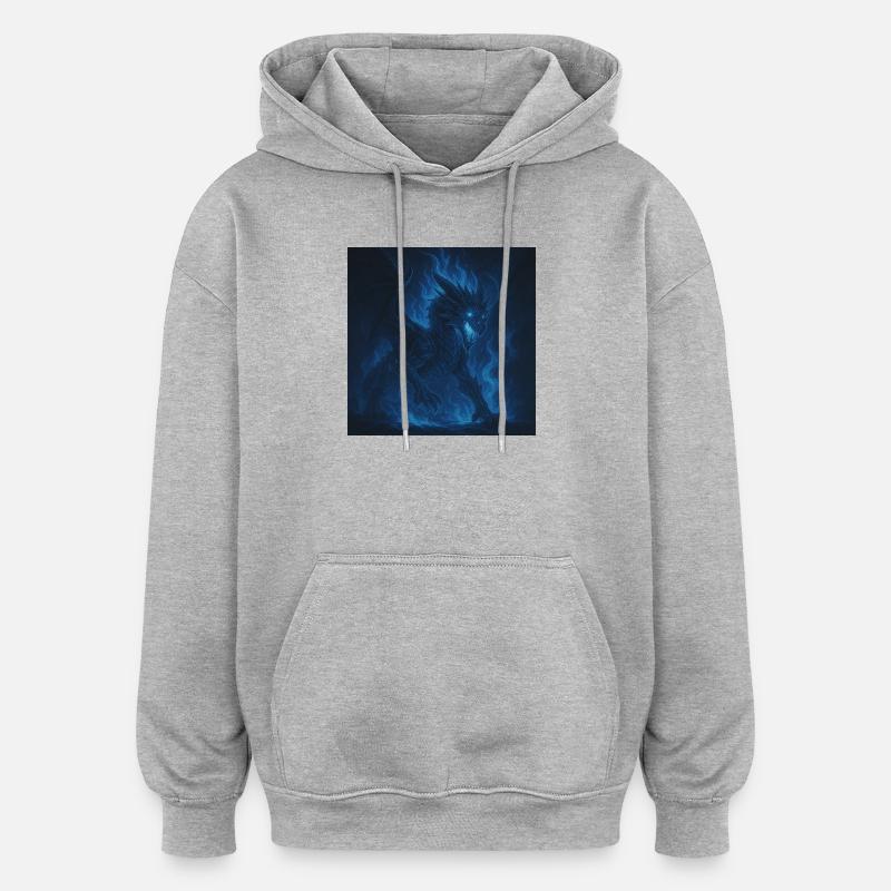 Blue Fire Dragon in Night Shadow - Oversized Unisex Hoodie - heather grey