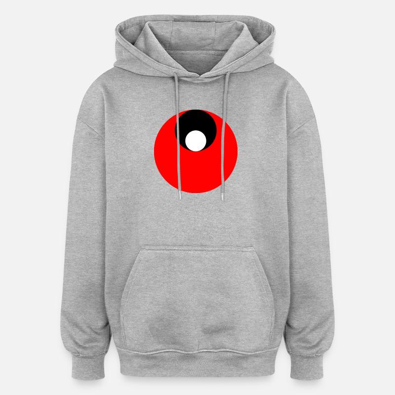 3 cercles, rouge, noir et blanc - Sweat à capuche oversize unisexe - gris chiné
