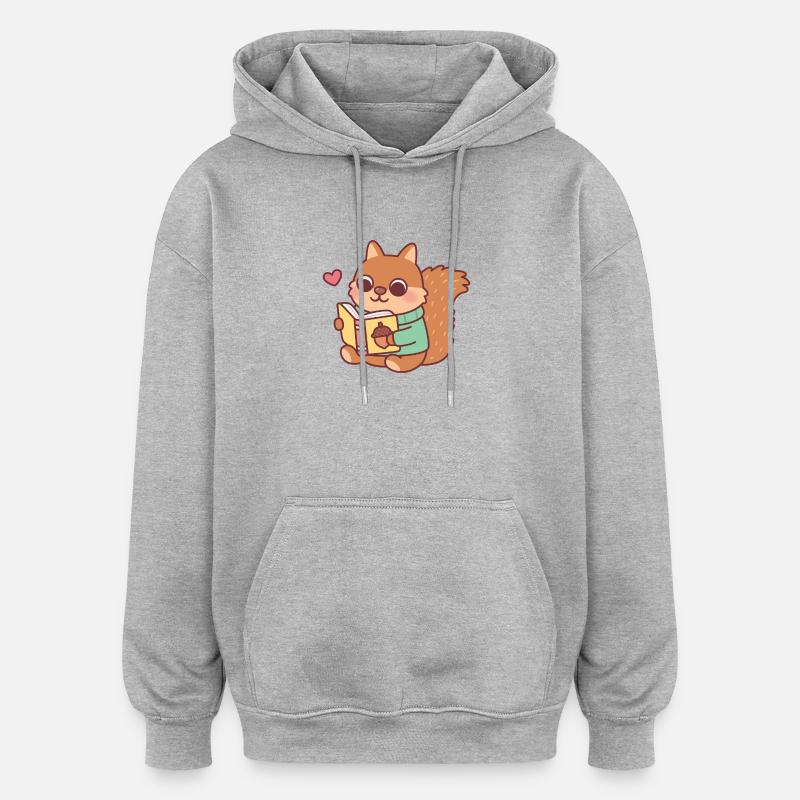 Niedliches Eichhörnchen liest ein Buch - Oversized Unisex Hoodie - Grau meliert