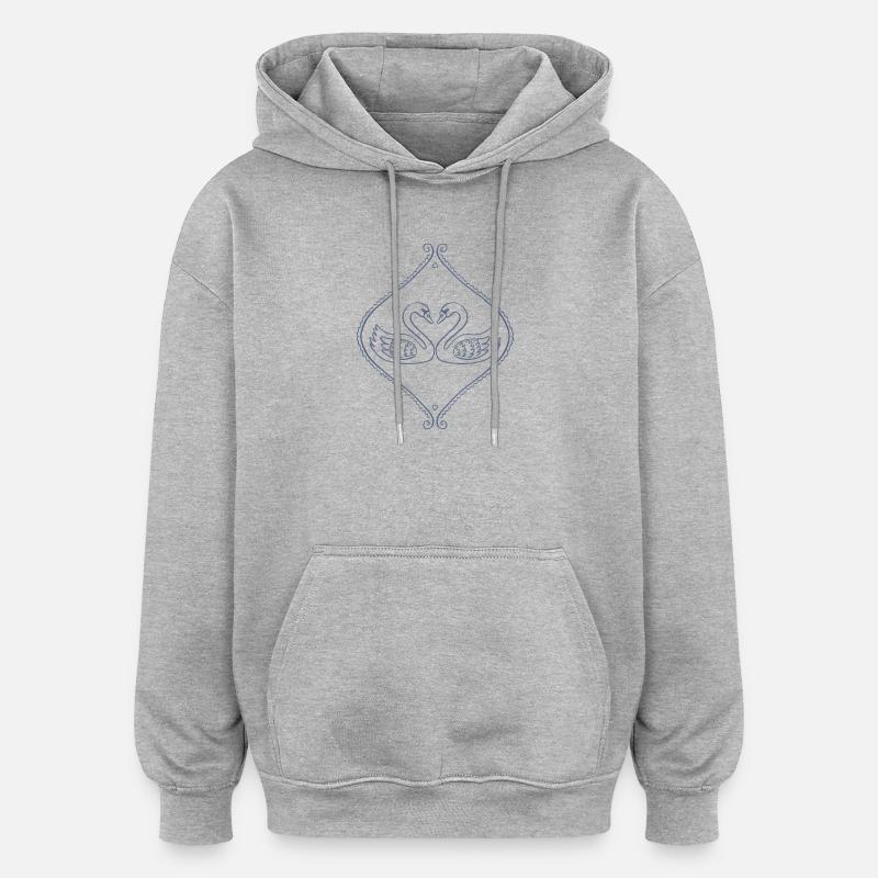 Blue Swans in Ornate Frame - Oversized Unisex Hoodie - heather grey