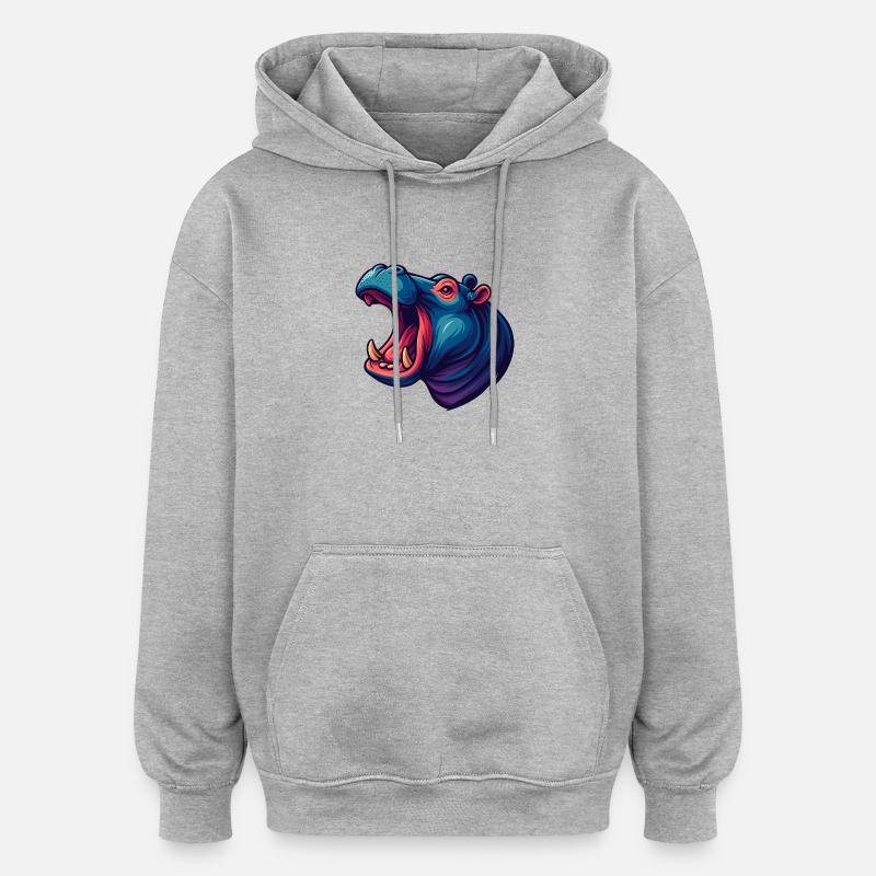 Neon hippo with an open muzzle - Oversized Unisex Hoodie - heather grey