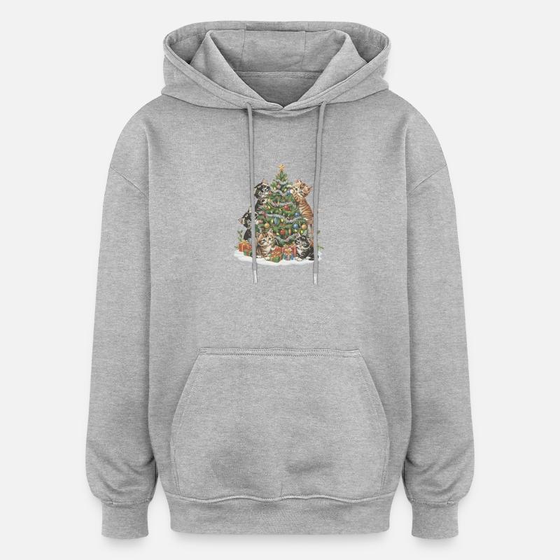 Süße Weihnachtskätzchen – Niedliches XMAS Katzenmo - Sweat à capuche oversize unisexe - gris chiné