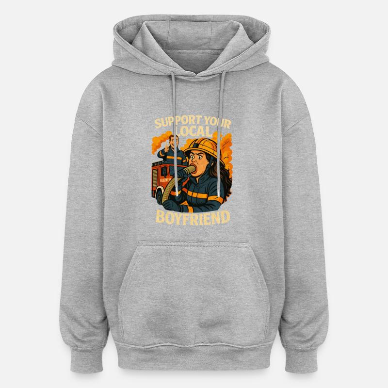 Soutenez votre ami pompier - Sweat à capuche oversize unisexe - gris chiné