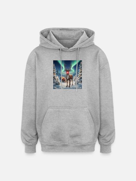 Rudolph in the Polar Forest - Oversized Unisex Hoodie - heather grey