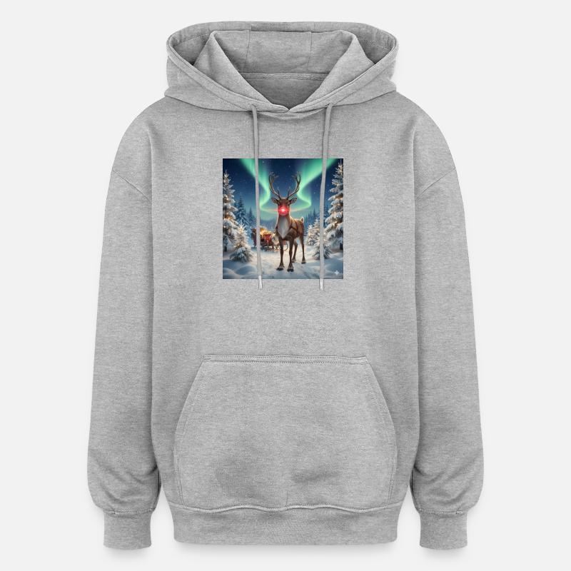 Rodolphe dans la forêt polaire - Sweat à capuche oversize unisexe - gris chiné