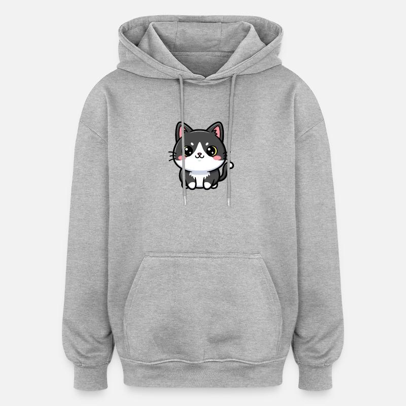 Charme Chibi Chat - Sweat à capuche oversize unisexe - gris chiné