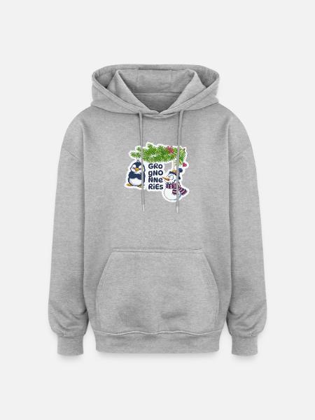 Christmas Humorous Penguin and Snowman - Oversized Unisex Hoodie - heather grey