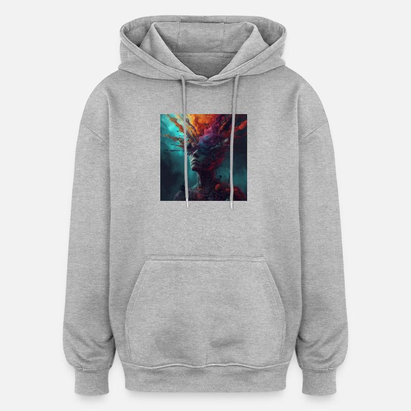 Kosmische Kopfreise Farbströme - Oversized Unisex Hoodie - Grau meliert