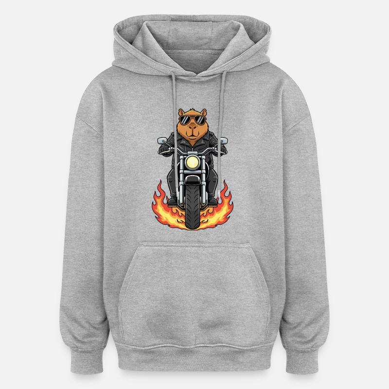 Cool Biker Capybara Motorradflammen - Oversized Unisex Hoodie - Grau meliert