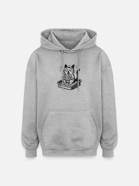 At læse kat på kattebakke-humor - Oversize unisex hoodie - grå meleret