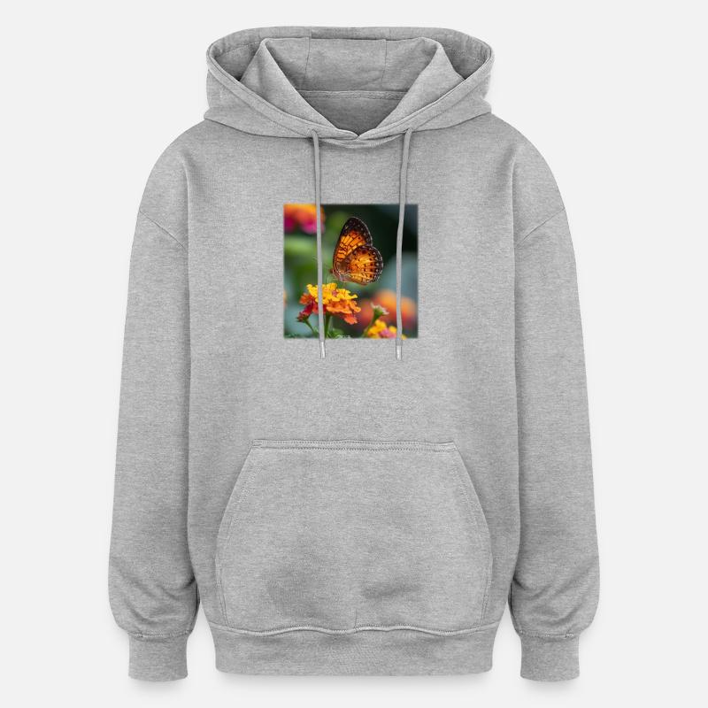 Papillon doré sur fleur éclatante - Sweat à capuche oversize unisexe - gris chiné