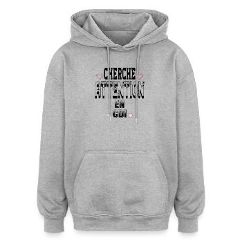 Cherche Attention en CDI - Sweat à capuche oversize unisexe - gris chiné - Devant - Noah (186cm)
