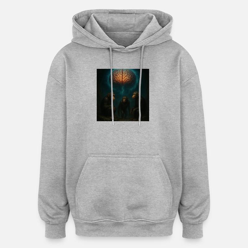 Brainlight: Three monkeys in a dream - Oversized Unisex Hoodie - heather grey