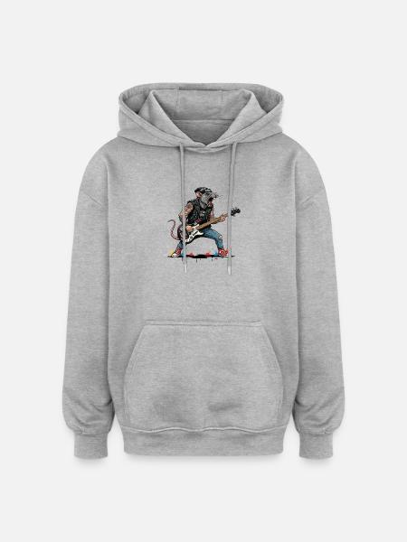 Ratte Rock-Gitarrist im Lederpunk - Oversized Unisex Hoodie - Grau meliert