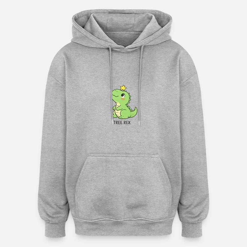 Kawaii Tree Rex Dino - Sweat à capuche oversize unisexe - gris chiné