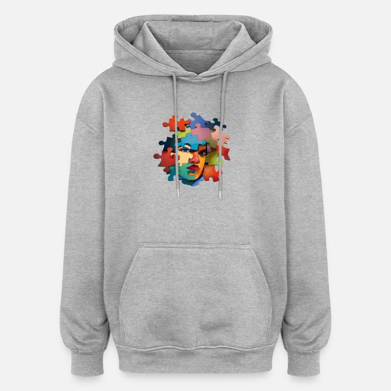 Puzzlesporträt Farbexplosion - Oversized Unisex Hoodie - Grau meliert