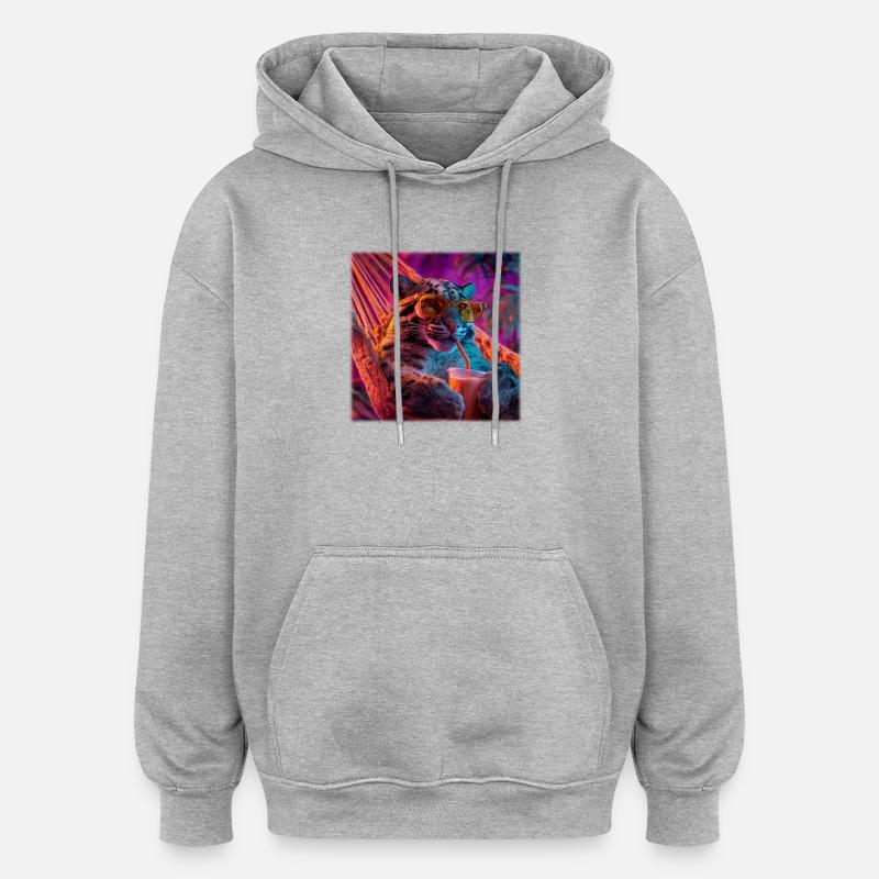 Chilliger Leopard Hängematte Neon Style - Oversized Unisex Hoodie - Grau meliert