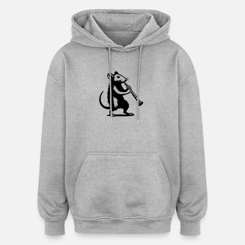 Souris jouant de clarinette - Sweat à capuche oversize unisexe - gris chiné