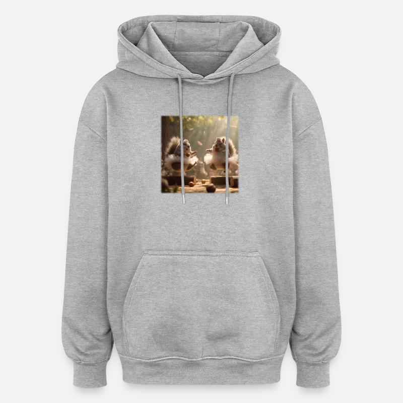 Tanzende Eichhörnchen im Tutu mit Eicheln - Oversized Unisex Hoodie - Grau meliert