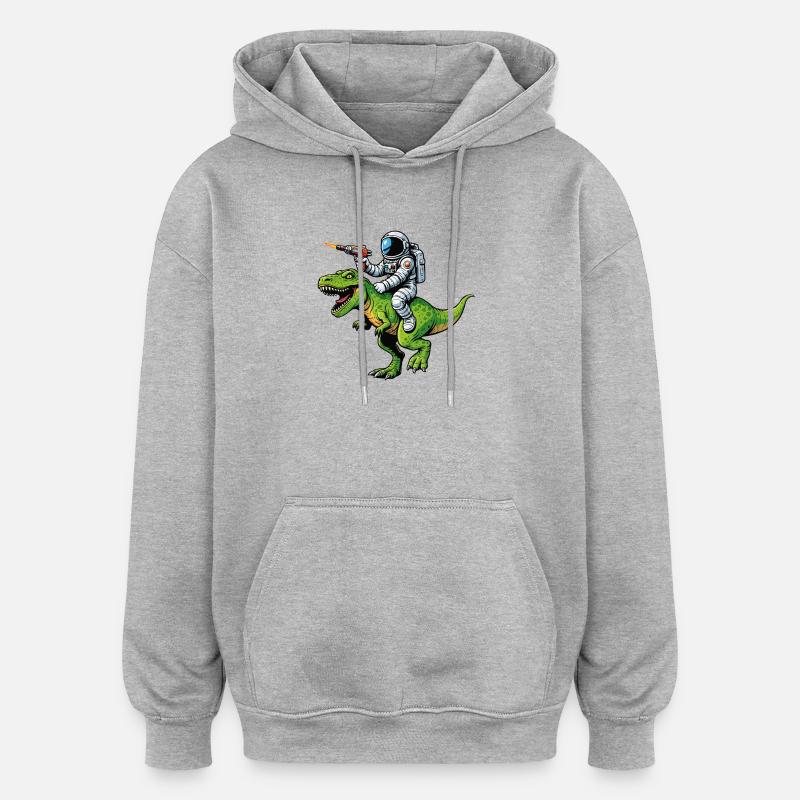 Astronaute sur Dino : Laser Hunt - Sweat à capuche oversize unisexe - gris chiné