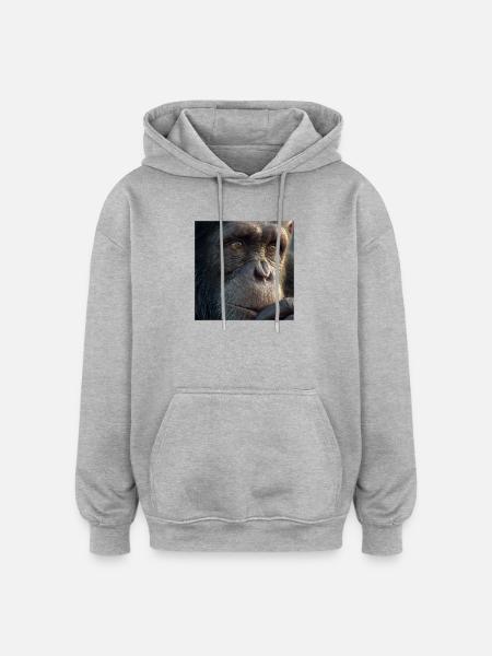 Chimpanzee Portrait – Realistic Monkey Focus - Oversized Unisex Hoodie - heather grey