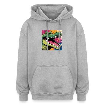 Giftgrünes Krokodil – Street Art Monster Design - Oversized Unisex Hoodie - Grau meliert - Vorne - Noah (186cm)