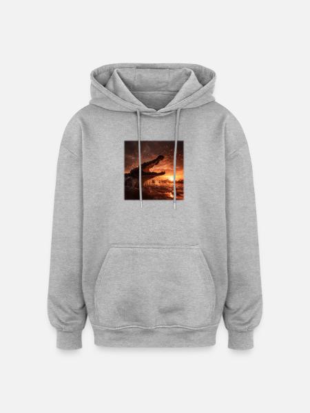 Wild Crocodile Action Sunset River - Oversized Unisex Hoodie - heather grey