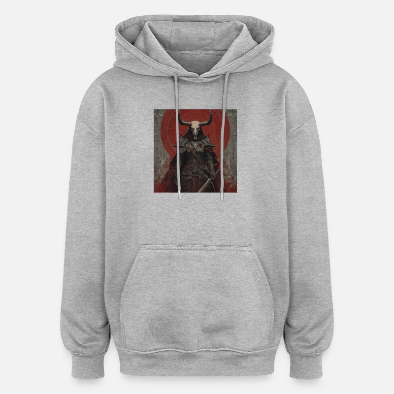 Guerrier Démon avec Casque de Crâne - Sweat à capuche oversize unisexe - gris chiné