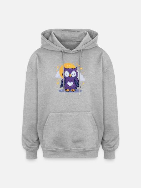Moonlit Night Owl - Oversized Unisex Hoodie - heather grey