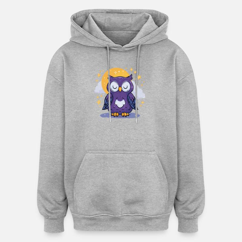 Mondnacht Eule - Oversized Unisex Hoodie - Grau meliert