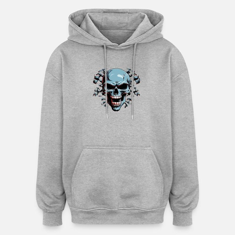 Night Bone Skull with Bat Shadow - Oversized Unisex Hoodie - heather grey