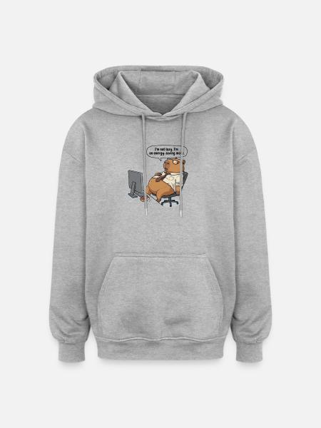 Energiesparender Capybara Biber am Arbeitsplatz - Oversized Unisex Hoodie - Grau meliert