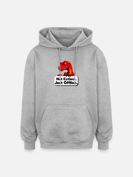 Not Extinct Just Offline Dino - Oversized Unisex Hoodie - heather grey