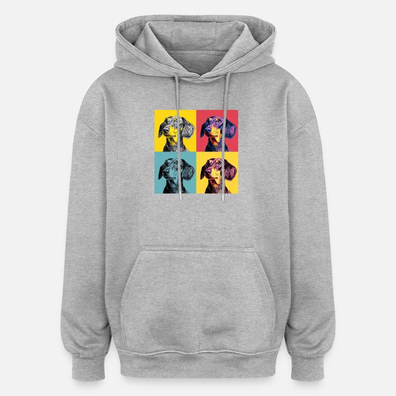 Quad Pop Art Teckel - Sweat à capuche oversize unisexe - gris chiné