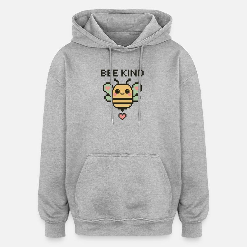 Bee Child - Pixel Bee with Hearts - Oversized Unisex Hoodie - heather grey