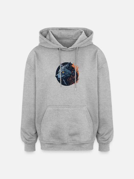 Night Wolf - Oversized Unisex Hoodie - Grau meliert