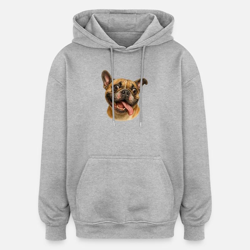 Tête de chien joyeuse avec langue - Sweat à capuche oversize unisexe - gris chiné