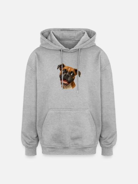 Boxer Grin Portrait Print - Oversized Unisex Hoodie - heather grey