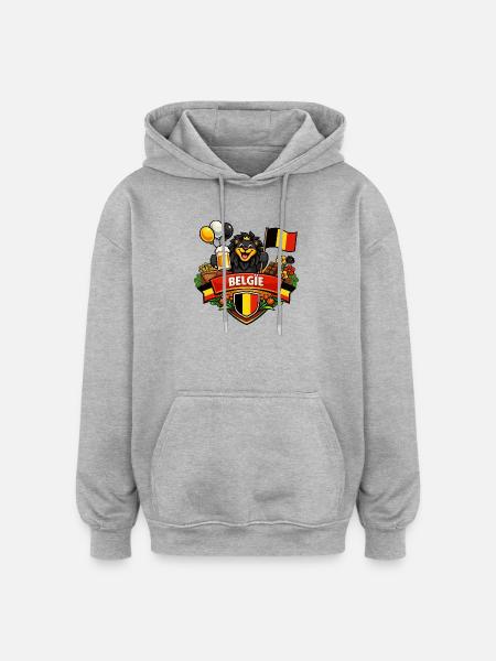 Logo joyeux belge - Sweat à capuche oversize unisexe - gris chiné