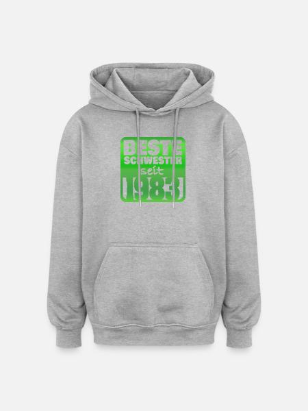 Schwester 1983 - Oversized Unisex Hoodie - Grau meliert