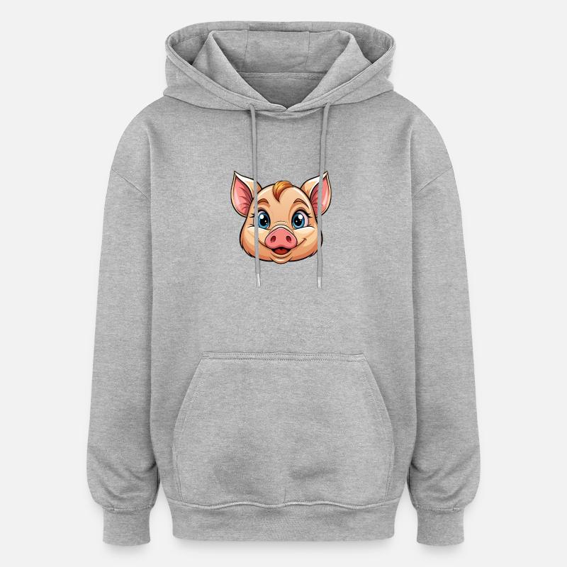 Face de cochon - Sweat à capuche oversize unisexe - gris chiné