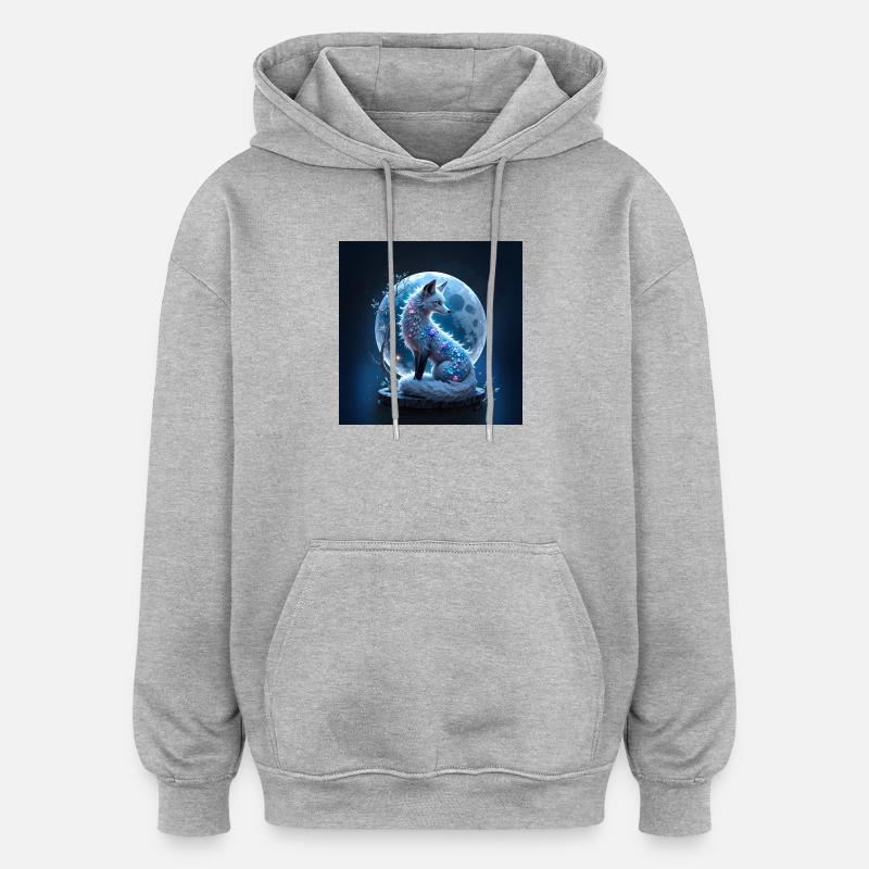 Renard Lunaire Blue Gem - Sweat à capuche oversize unisexe - gris chiné