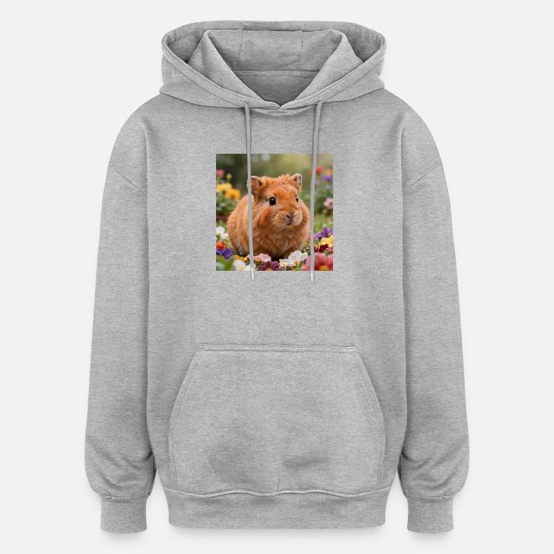 Rêve de hamster fleuri - Sweat à capuche oversize unisexe - gris chiné