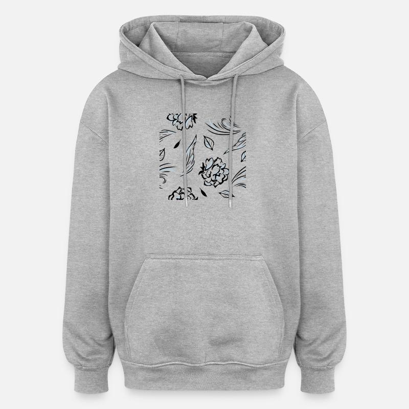 Seamless_pattern_with_roses - Sweat à capuche oversize unisexe - gris chiné