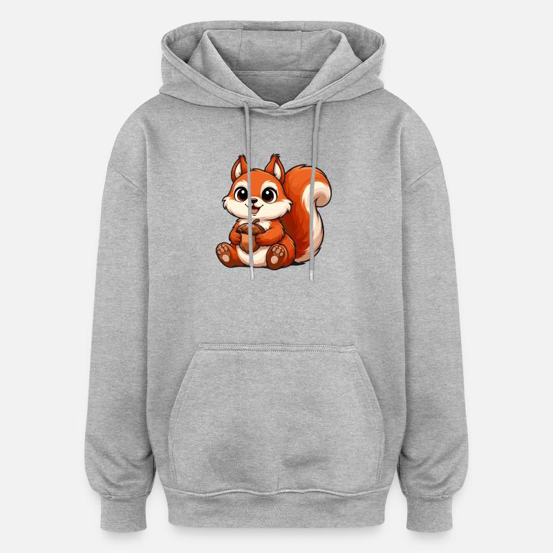 Motif d’écureuil mignon avec un noix - Sweat à capuche oversize unisexe - gris chiné