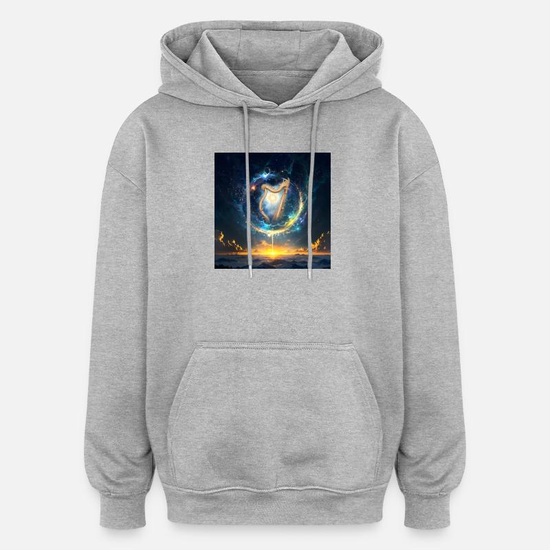 Harpe dans l’Aube Cosmique - Sweat à capuche oversize unisexe - gris chiné