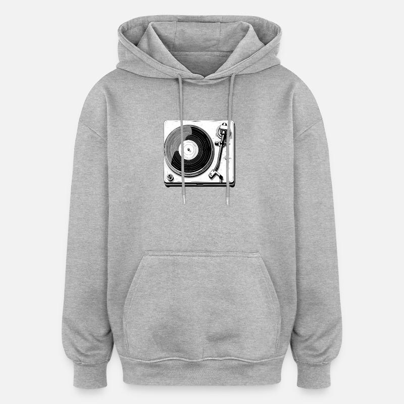 Platine vinyle rétro noir blanc - Sweat à capuche oversize unisexe - gris chiné