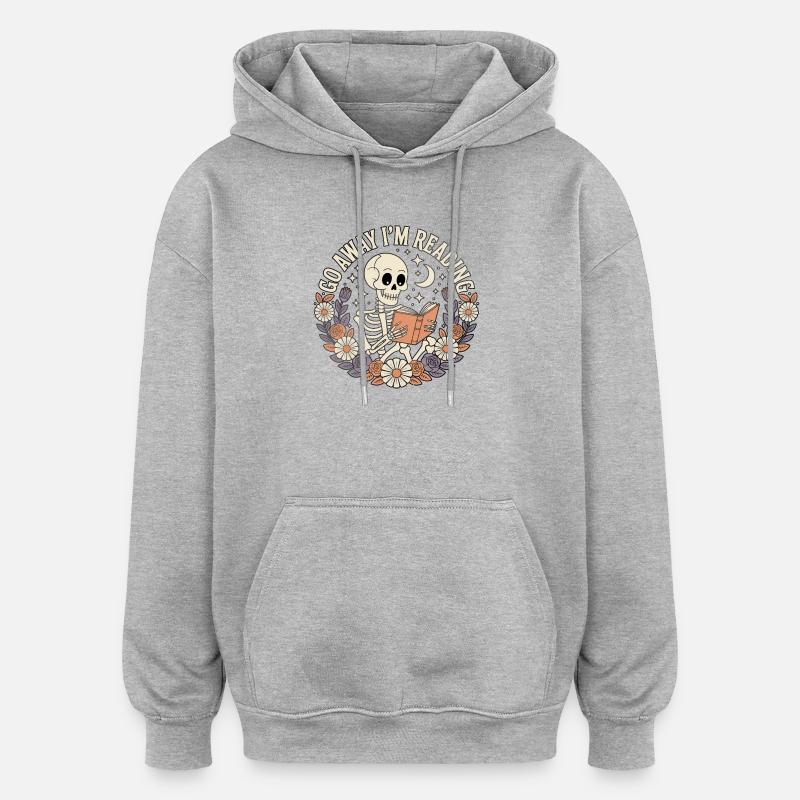 Los, ich lese Skelett mit Blumen - Oversized Unisex Hoodie - Grau meliert