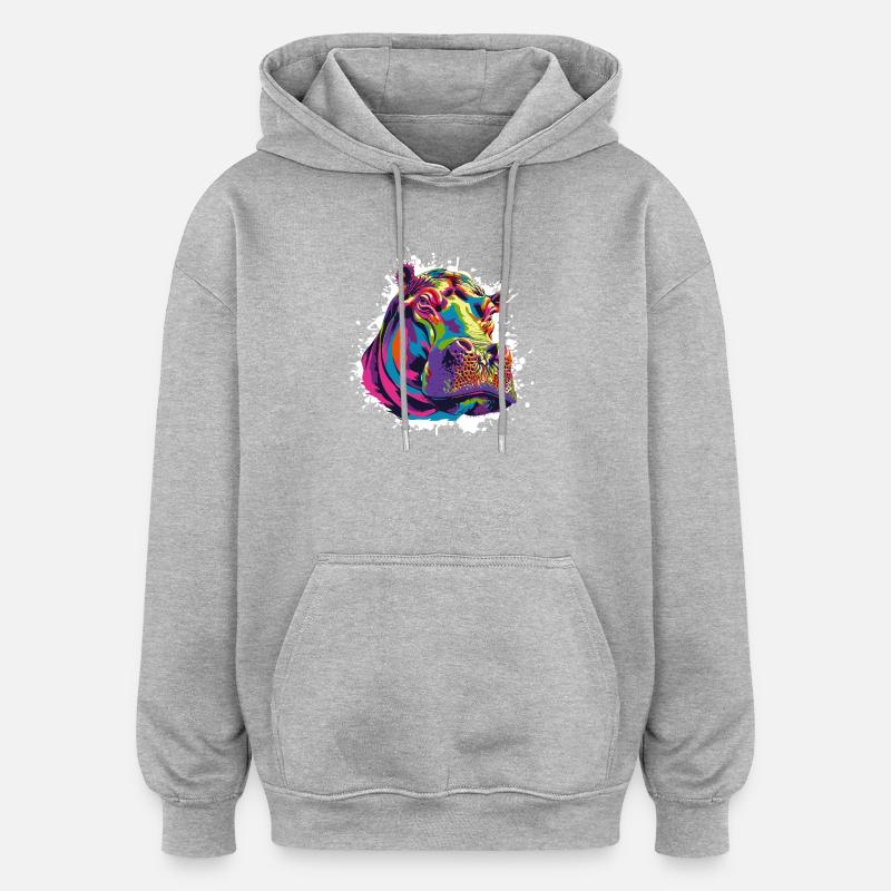 Hippo Art Comic - Sweat à capuche oversize unisexe - gris chiné