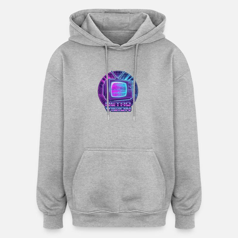 Rétro Vision Neon TV - Sweat à capuche oversize unisexe - gris chiné